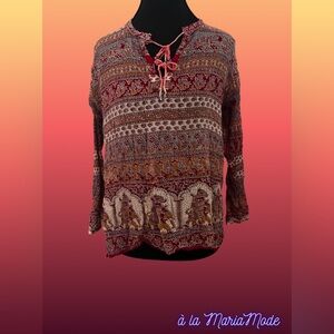 Bohemian Red and Brown Women's Top